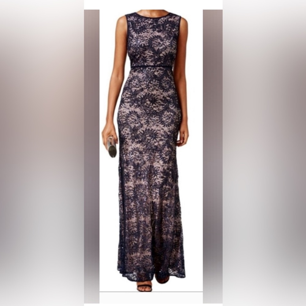 Night Way Collections Navy Sequin Lace Dress